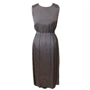 Peserico Printed Midi Dress Womens 40 Small Navy Blue Brown Tan Crew Neck Italy